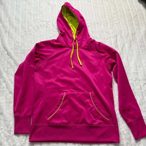 Reebok Women's Pink Neon Trim Hoodie Athletic Sweatshirt Size M - Picture 1 of 6